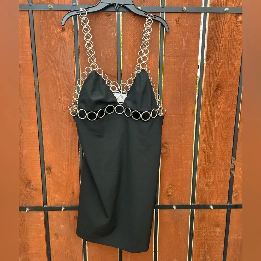 COPERNI Ring Embroidered Dress in Black Mini Cut out Cocktail dress NWT size 10